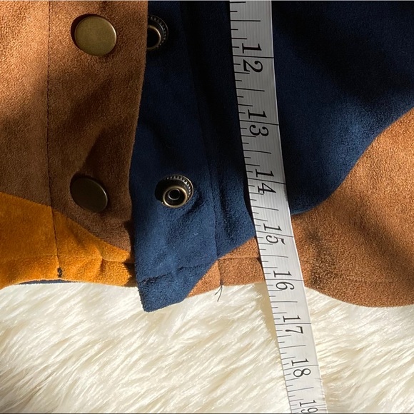 Lunik Perseus Color Block Chevron Suede Skirt Size L - Navy, Black, Ambe… - Picture 8 of 12